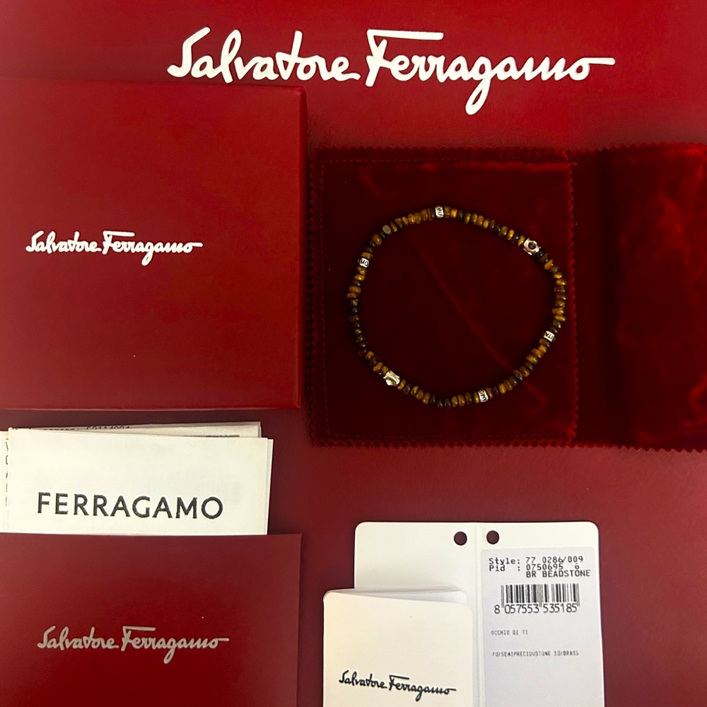 *NWT* Salvatore Ferragamo Tiger Eye Beaded Bracelet